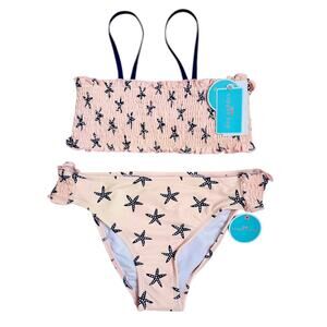 KIDS GIRLS Pink & Blue Starfish Tropical 2 Piece Swimming Suit SET – Size 16